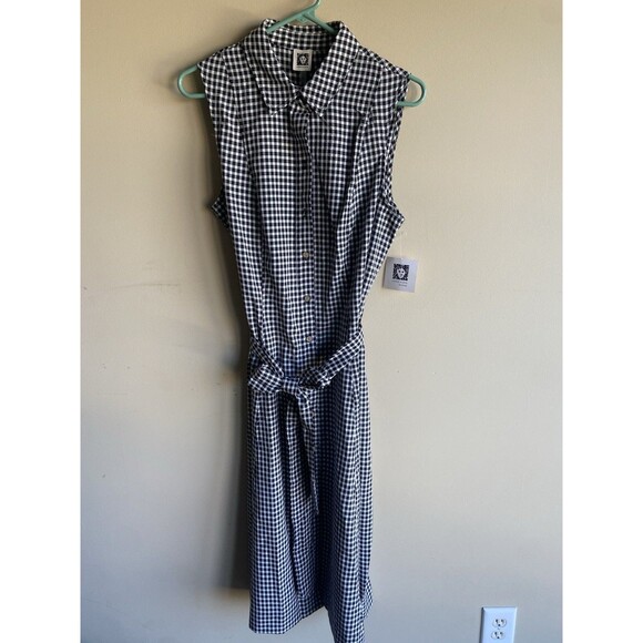 NWT Anne Klein Collared Striped Gingham Knee Length Dress 10 Sleeveless Belt - Picture 3 of 12